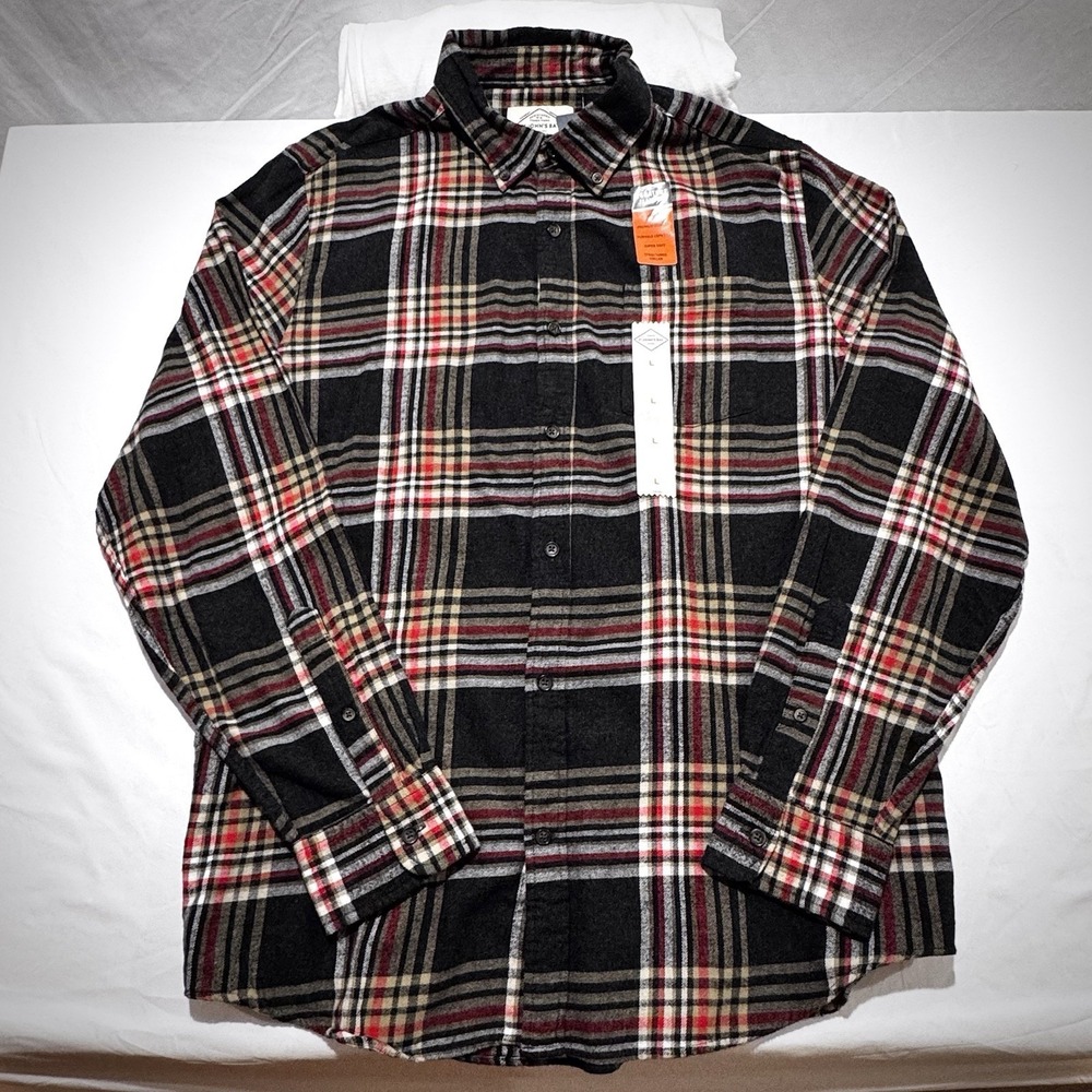 Mens Classic St Johns Bay Flannel Shirt Grey Plaid 100% Cotton Size Large NWT